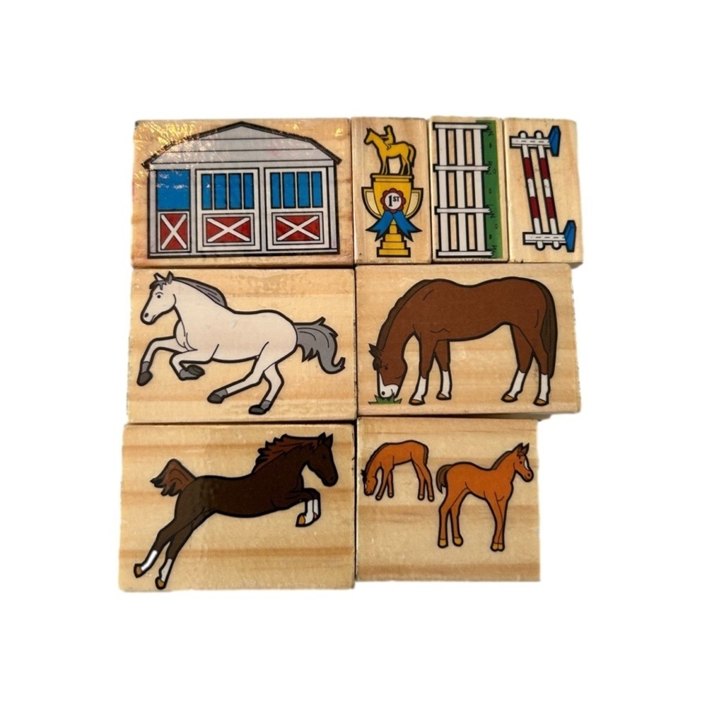 Horses Competition Trophy Stable Rubber Stamps Lot of 8 Preowned Colour Stained